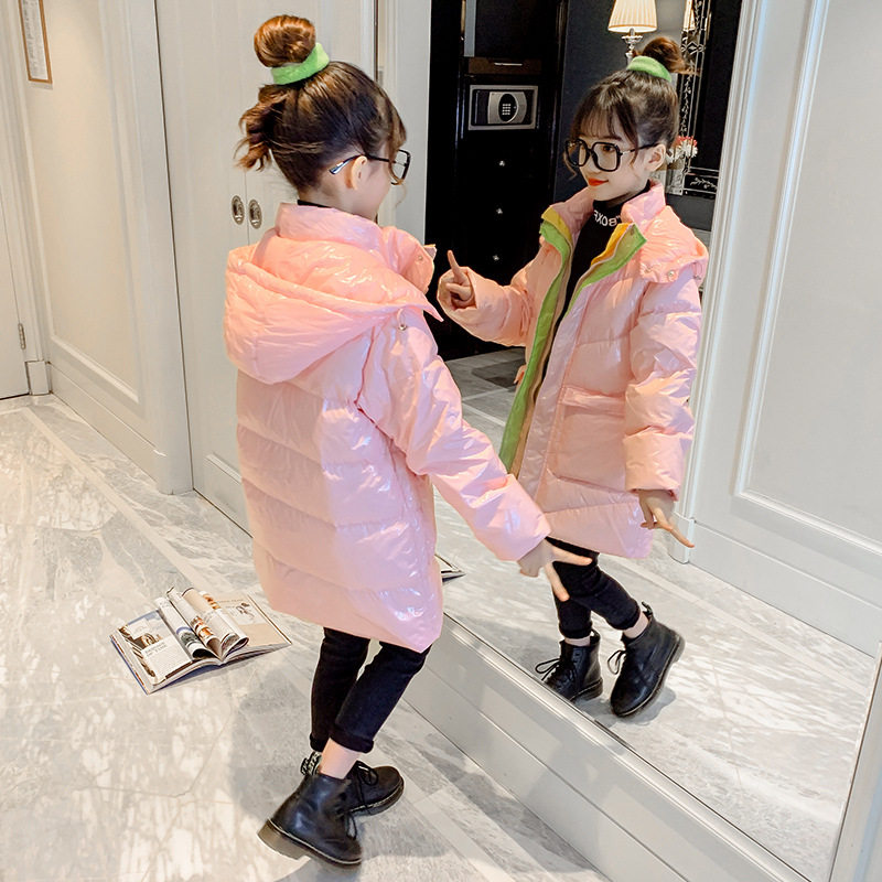 South Korea Girl Winter Clothing Cotton Suit Jacket 2021 New Foreign Pie Medium Long Version Thickened Cotton Coat Children Down Cotton Padded Jacket Tide