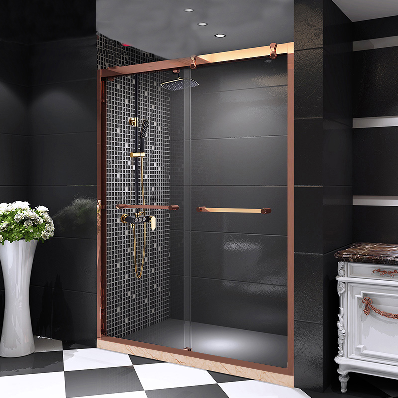 One-line golden shower room custom partition bathroom glass door powder room shower dry and wet separation sliding screen