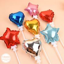 Color Aluminum Foil Balloon Cake Decoration Plug-in Romantic Balloon Cake Decoration Pendulum with Loving Pentagram Balloon
