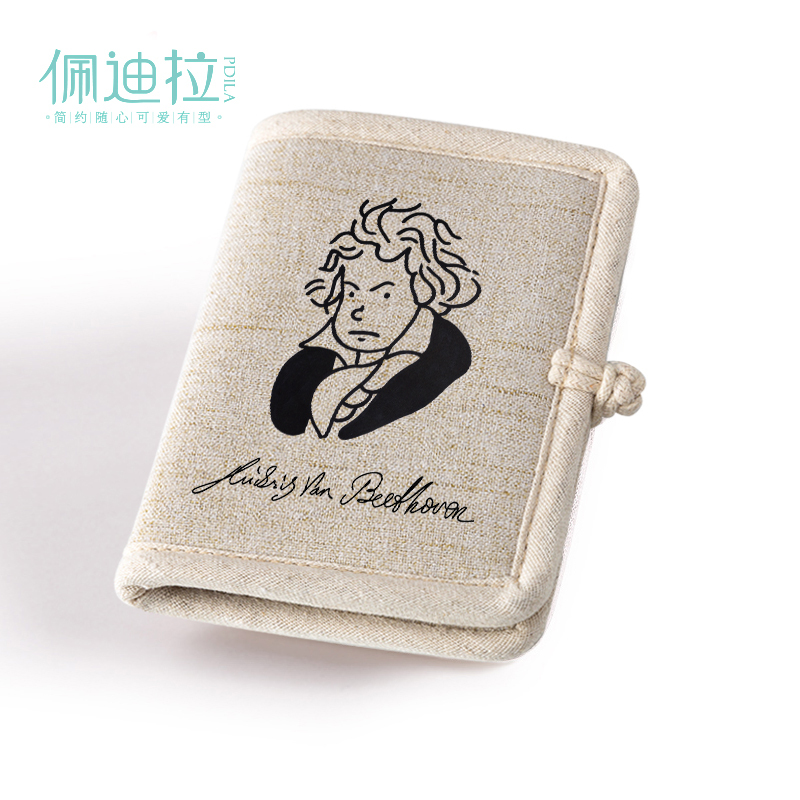 Beethoven Wallet, Cotton and Linen Short Folding Artistic Wallet, Student Card Holder, Trendy and Fashionable