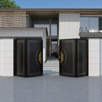 High-end aluminum alloy villa carved courtyard gate rural aluminum art yard gate double-open electric folding door gatehouse
