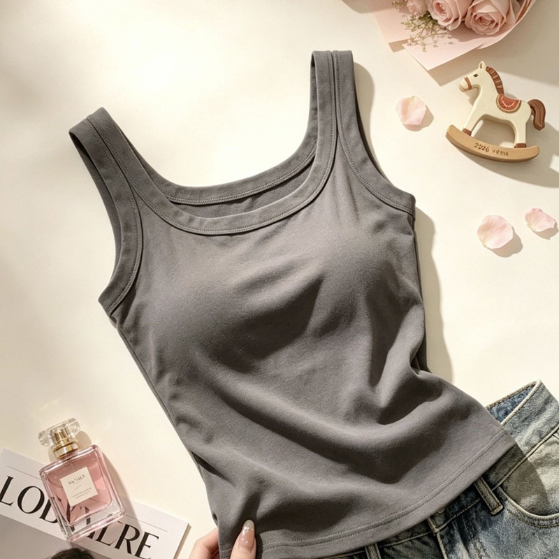 Modal Versatile Fashion Top with Chest Pads, Korean Style Slim-Fit Tank Top, Sleeveless Basic Layering for Everyday Wear Modal Versatile Fashion Top with Chest Pads, Korean Style Slim-Fit Tank Top, Sleeveless Basic Layering for Everyday Wear