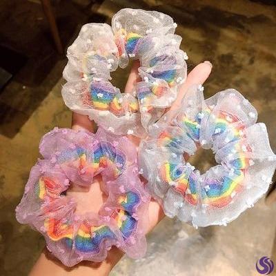 Rainbow large intestine hair circle tie meatball head head rope female simple Sen feminine temperament hair accessories adult fashion sweet hair 