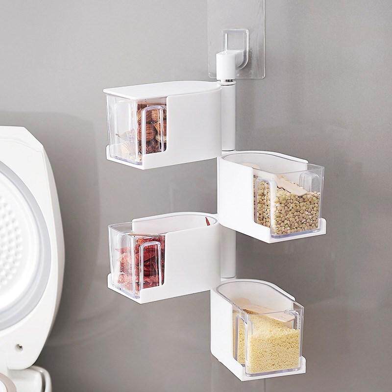 Rotating Wall-mounted Wall Suit Seasoned Case Hanging Wall Adhesive-Free Perforated Kitchen Seasoned Bottle Restaurant Dining Room Accessories Home