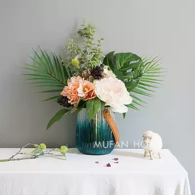 Nordic light luxury glass vase portable leather hydroponic flowers dry flower vase home floral decoration decoration export