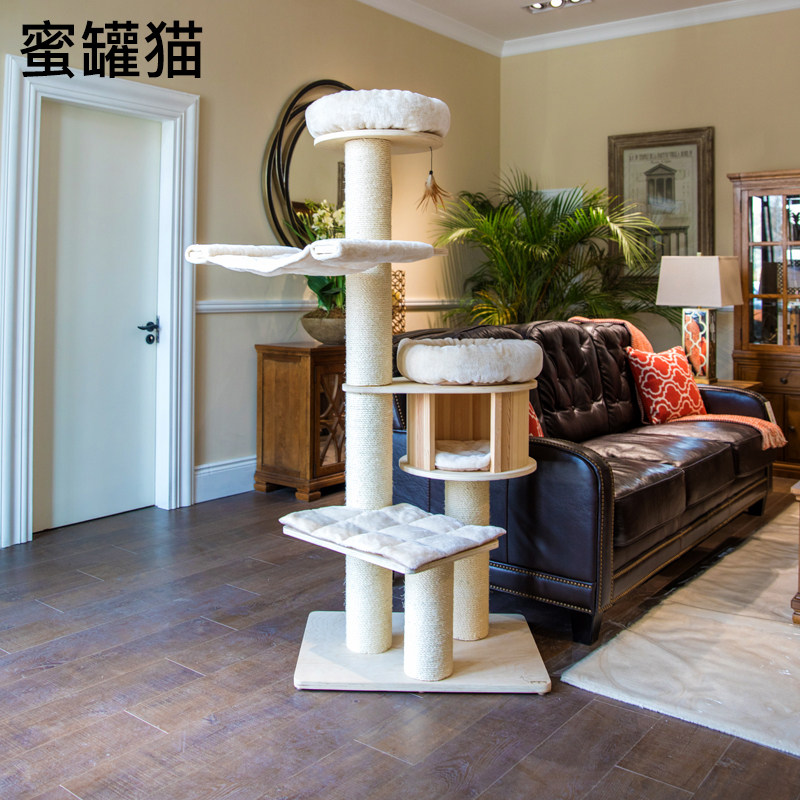 Honeypot cat cat climbing frame solid wood cat tree large luxury cat nest cat rack wooden cat house villa SF