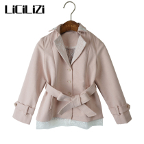 LiCiLiZi particle girl pink lace stitching coat 2020 early autumn and winter New suit collar long sleeve top