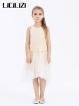 LiCiLiZi particle childrens clothing apricot colored pearl sequined bow vest suspender sling 2021 summer sleeveless top