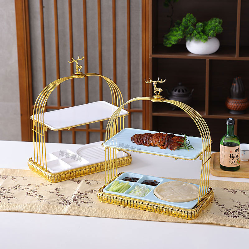 Creative Beijing Roast Duck Plate and Dish Restaurant Banquet Double-Layer Roast Duck Plate Stand Set Melamine Flat Plate Roast Duck Tableware