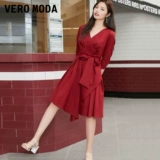 Vero moda, осеннее красное платье, модный элегантный приталенный корсет, французский стиль, V-образный вырез
