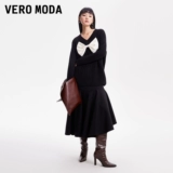 Vero moda, трикотажный демисезонный милый женский свитер с бантиком, оверсайз, V-образный вырез