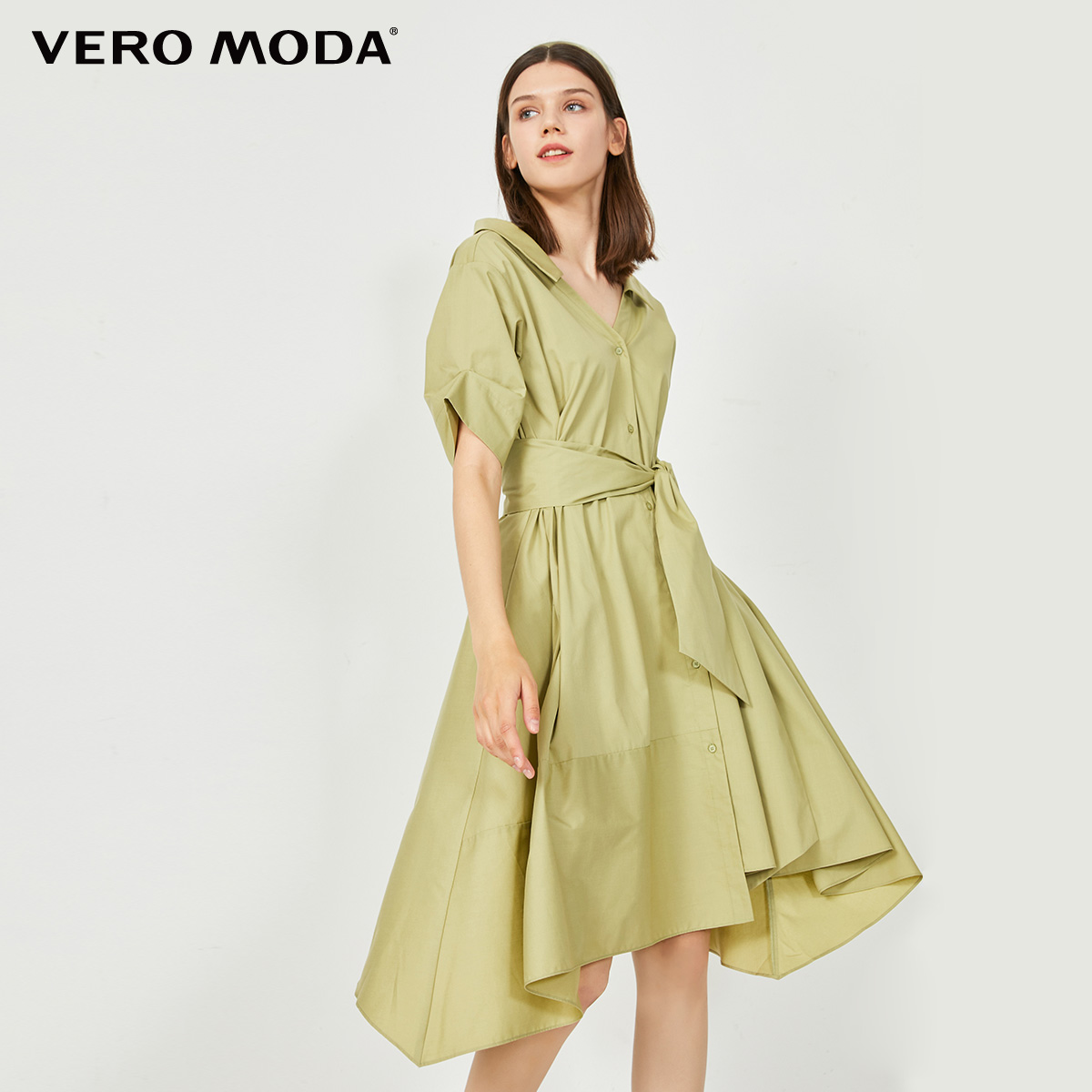 C05 Water Dew GreenVero Moda Spring and summer Ins wind Age reduction pure cotton Frenulum Medium and long term Dress female | 32036Z036
