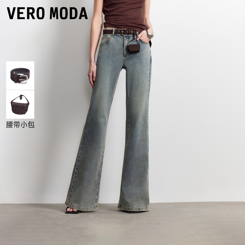 Vero Moda Women's Jeans 2026 Summer and Autumn New Style Washed Detachable Belt Exposed Seam Flared Pants 326232063