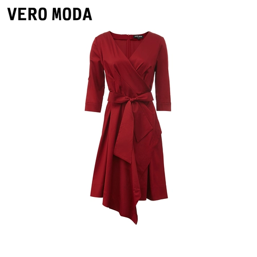 Vero moda, осеннее красное платье, модный элегантный приталенный корсет, французский стиль, V-образный вырез