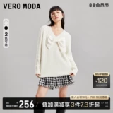 Vero moda, трикотажный демисезонный милый женский свитер с бантиком, оверсайз, V-образный вырез