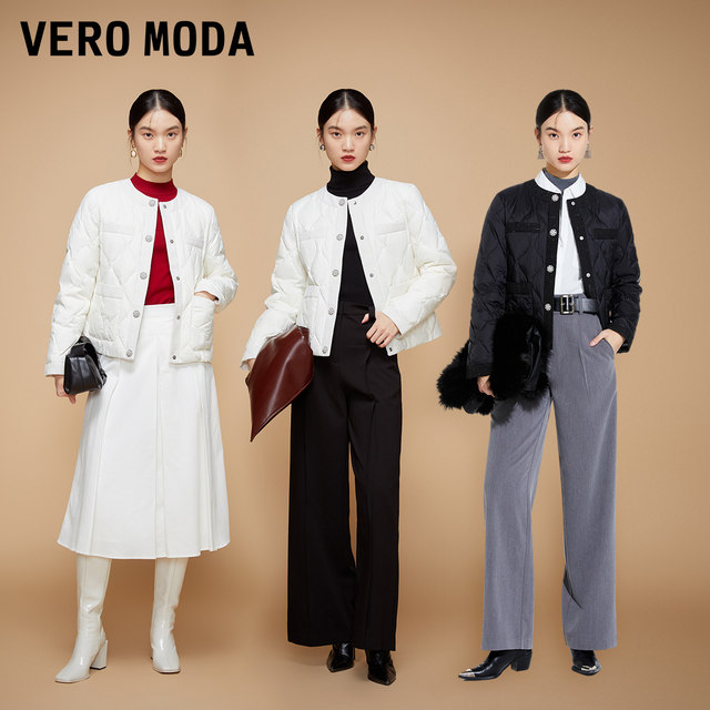 VeroModa Down Jacket ຜູ້ຍິງປີ 2023 ລະດູໃບໄມ້ຫຼົ່ນ ແລະ ລະດູໜາວໃໝ່ ນ້ຳໜັກເບົາ Goose Down French Solid Color Short Style