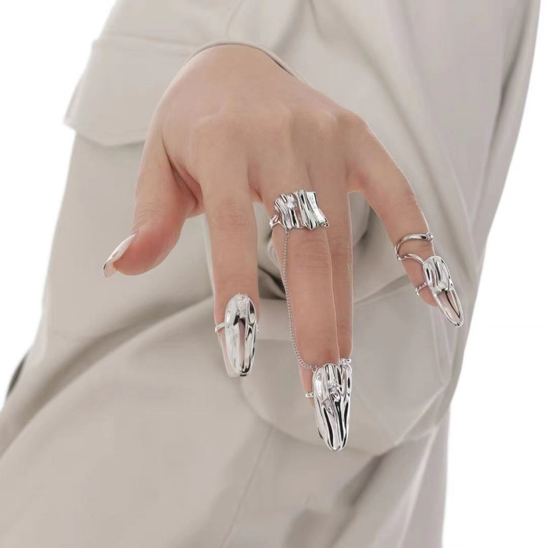 Four-Piece Set of Cool Wearable Nail Rings, Nail Protection Artifact, Finger Protectors, Niche Personalized Nail Art Open Rings, Trendy