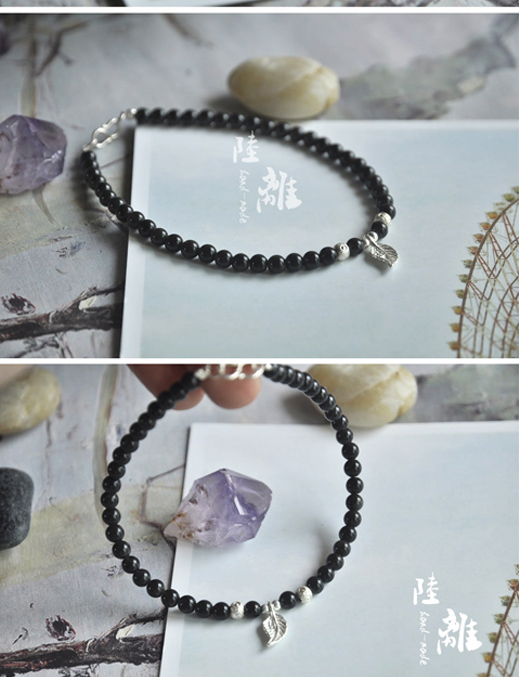 Vòng đeo tay bằng bạc obsmaline tự nhiên và tourmaline màu đen 925 làm tăng cường đáy biển lắc chân nữ bạc ta