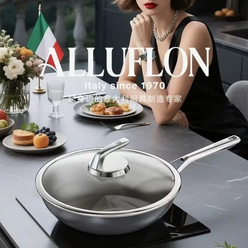Alluflon Pure Titanium Wok Milk Pot Soup Pot 0 Fluorine Coating Titanium Non-Stick Pan Flat Frying Pan