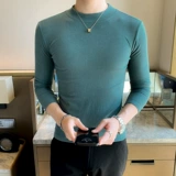 Демисезонный хлопковый лонгслив, трендовое термобелье, высокий воротник, в корейском стиле, в обтяжку