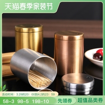 Modern creative anti-fall toothpick box metal commercial stainless steel light lavish home upscale toothpick cylinder containing jar