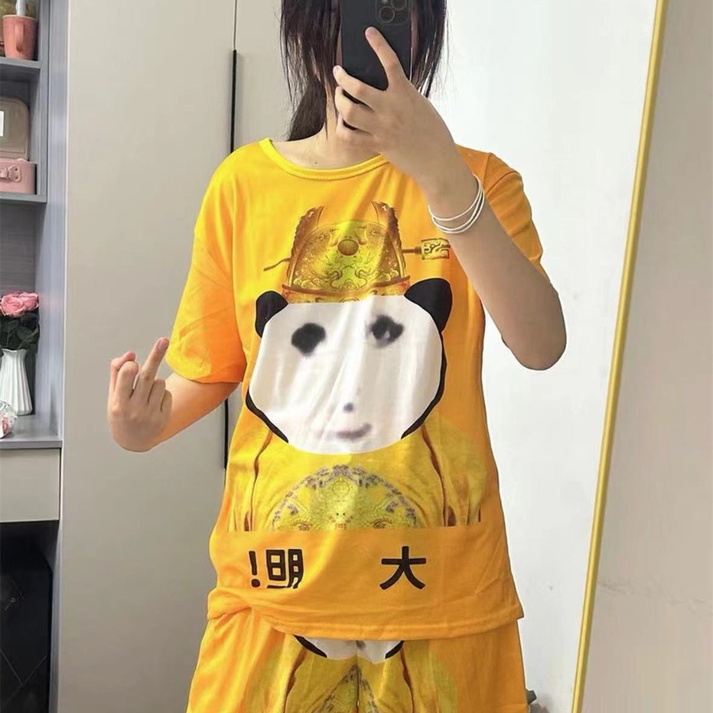 Longtu Pajamas, Ice Silk Loungewear, Bold Emperor Print, Quick-Drying, Unique and Creative Short-Sleeve Shorts Set That Can Be Worn Outside