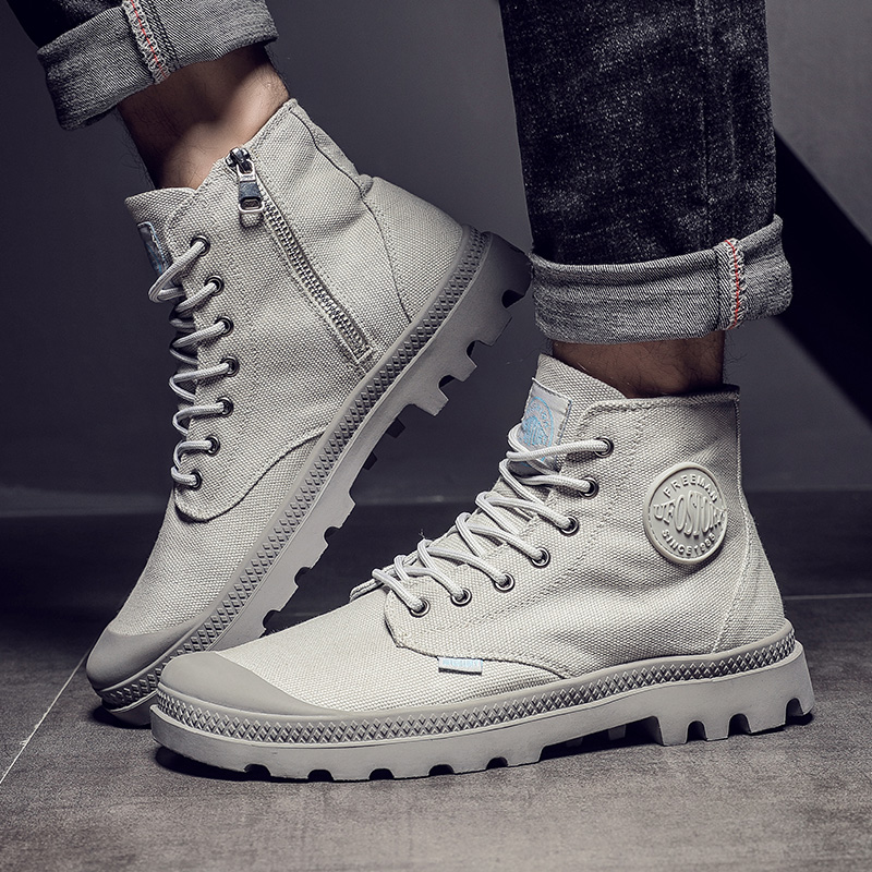 キャンバスシューズミッドカットメンズシューズマーティンブーツ布靴ジッパーパラ同じスタイルのメンズブーツ多目的レトロ