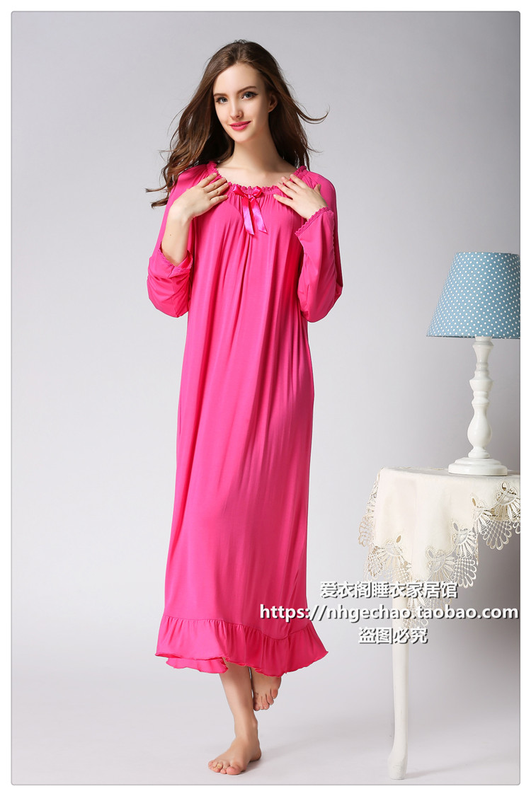 XL váy cotton dài ngủ nữ mùa xuân và mùa đông và tay áo dài chất béo MM Modal công chúa đồ ngủ nhà quần áo phụ nữ mang thai váy ấm áp cho mùa đông
