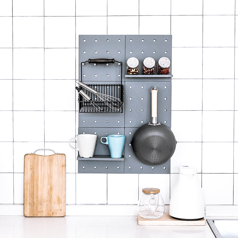 Wall rack wall-mounted storage finishing rack kitchen seasoning bottle storage hole board living room bedroom free punch
