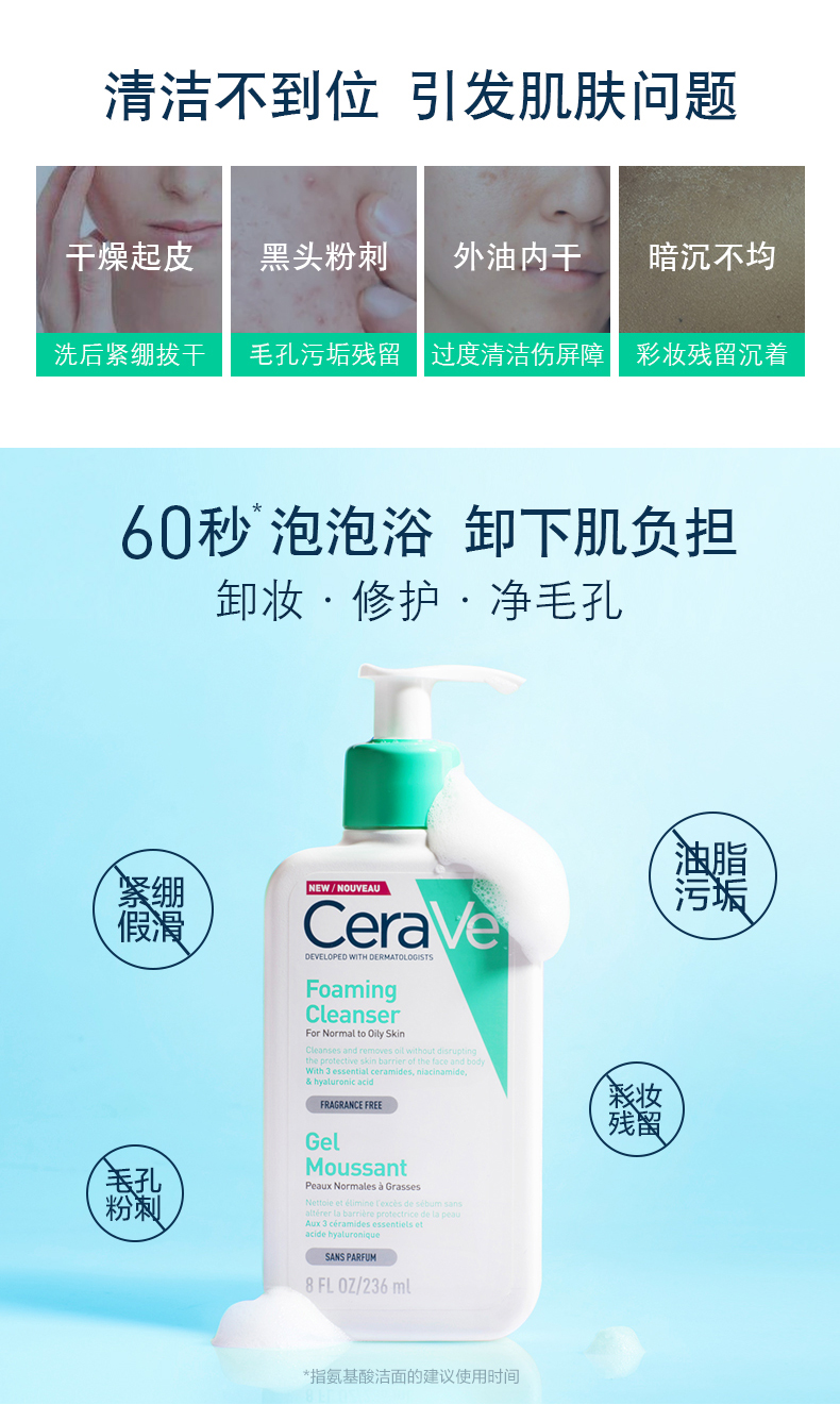 适乐肤 CeraVe 氨基酸洗面奶 深层清洁无刺激 图2