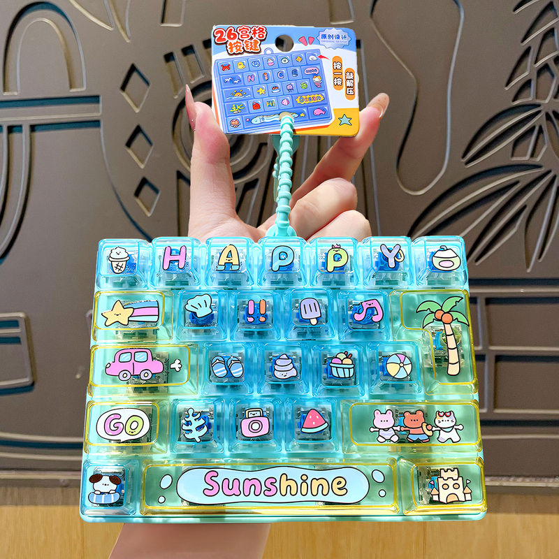 Transparent Beach Party Children's Stress-Relief 26-Key Keyboard Keychain Small Ornament Toy for Boys and Girls