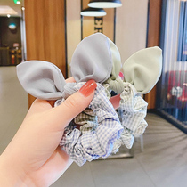 Korean version of net red rabbit ear Plaid hair rope headwear girl French large intestine Hairband girl does not hurt hair tie