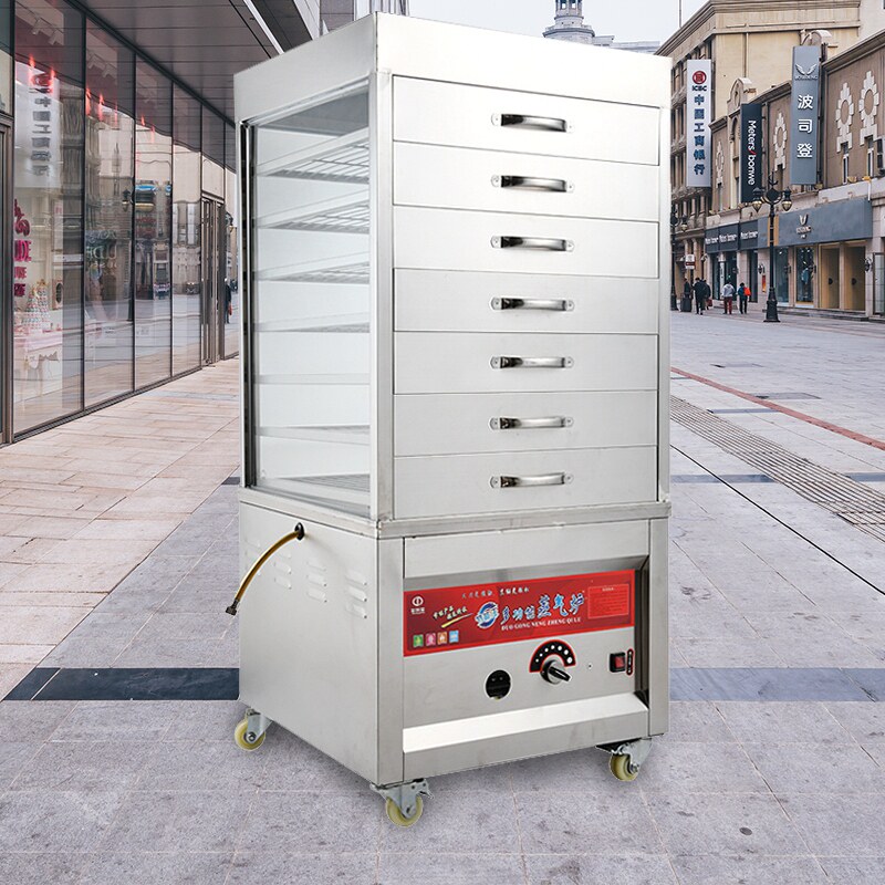 Gas Steamed Bread Oven Commercial Steam Box Cabinet Glass Transparent Drawer Steamed Charter Buns Steamed Buns Steamed Boxes