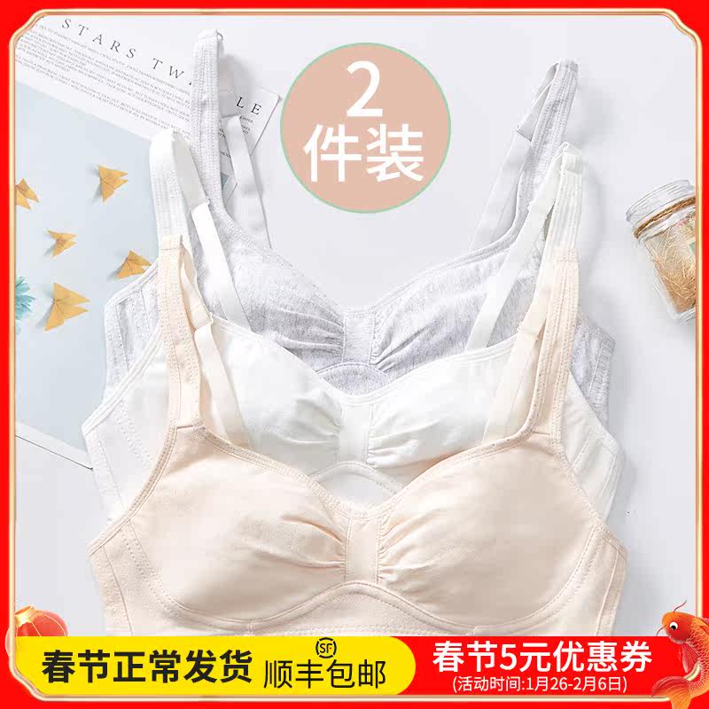 Lan Pan High School Bra Underwear Women's Ringless Development Gathering Style Bra Small Fresh and Comfortable Pure Cotton