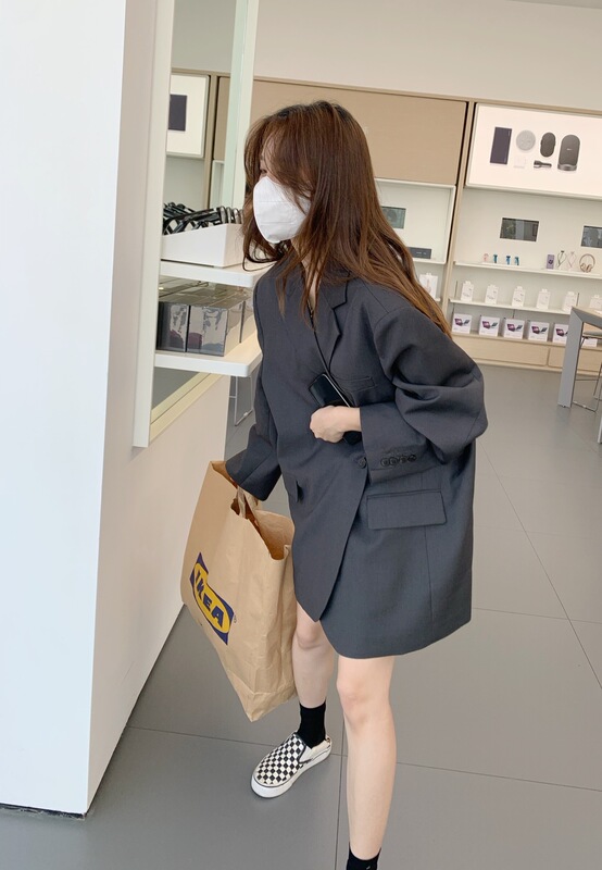 26Fw Opening Style Ee We New Wide-Shoulder Suit, Black and Gray, Back Slit, Silhouette Style, Power-Style Outfit