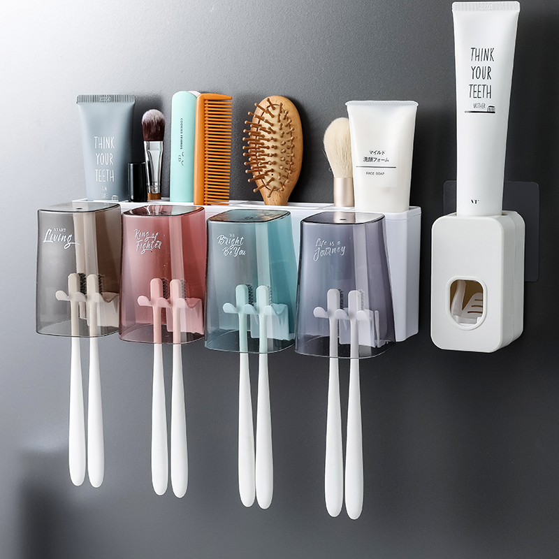 Toothbrush cup wall-mounted family set home shelf rack for a family of four or three to put toothpaste and toothbrush