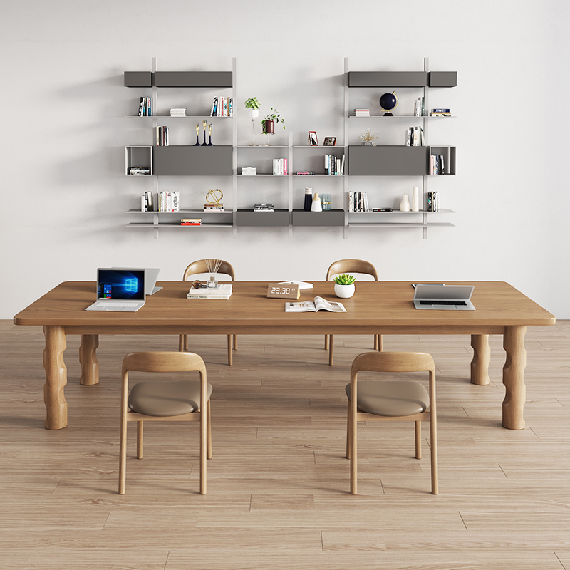 Log Large Board Meeting Table Modern Minima White Wax Wood Desk Large Rectangular Bench Negotiation Chair Combo-Taobao