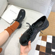 Black small leather shoes female Inren 100 lap day series Korean version thick bottom spring autumn soft leather single shoe flat heel small black shoes