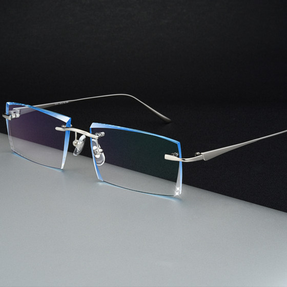 配无框近视眼镜男超轻纯钛眼镜架平光防蓝光散光近视眼镜女变色