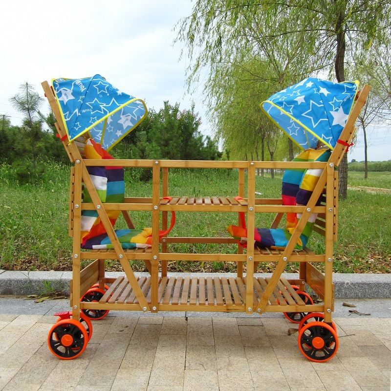 Twin baby stroller bamboo-knitted second-tire size Bao Children's bamboo carts can sit on a standing Nangzhu bike cart-Taobao