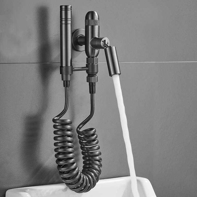 Full Copper Mop Pool Water Tap With Spray Gun Balcony Multifunction Wire Drawing Gun Grey Single Cold Makeup Room Mopping Cleaner