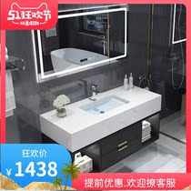 Marble bathroom cabinet combination bathroom double basin light luxury modern simple sink wash face toilet wash basin