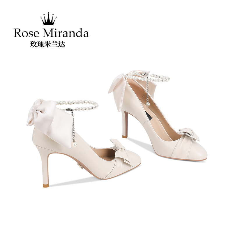 Rose Miranda High Heels, Off-White, One-Line Buckle, Elegant Stiletto Heels, Shallow Mouth Single Shoes