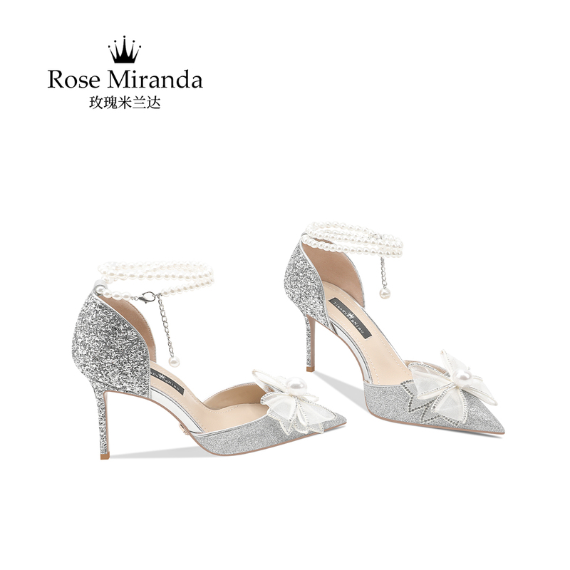 Rose Miranda High Heels Silver French Floral Ankle Strap Stiletto Pointed Toe Sandals Rose Miranda High Heels Silver French Floral Ankle Strap Stiletto Pointed Toe Sandals