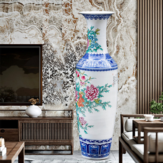 景德镇陶瓷大花瓶摆件手绘青花瓷客厅落地酒店大号装饰品