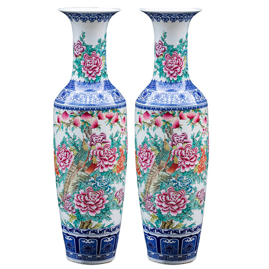 景德镇陶瓷大花瓶摆件手绘青花瓷客厅落地酒店大号装饰品