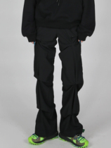 Meijia Fuzzykon Pleated design Street sense tooling trousers Black khaki