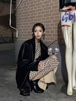 Meijia FUZZYKON original design black large contour retro leather jacket