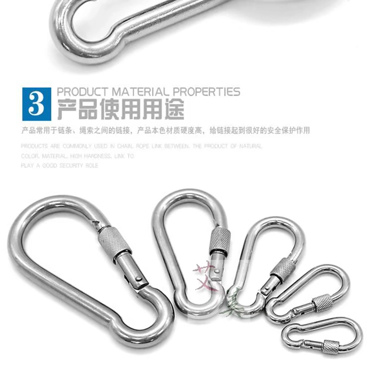 Nhà máy trực tiếp bằng thép không gỉ 304 với khóa lò xo mẹ có khóa móc khóa an toàn carabiner - Chốt