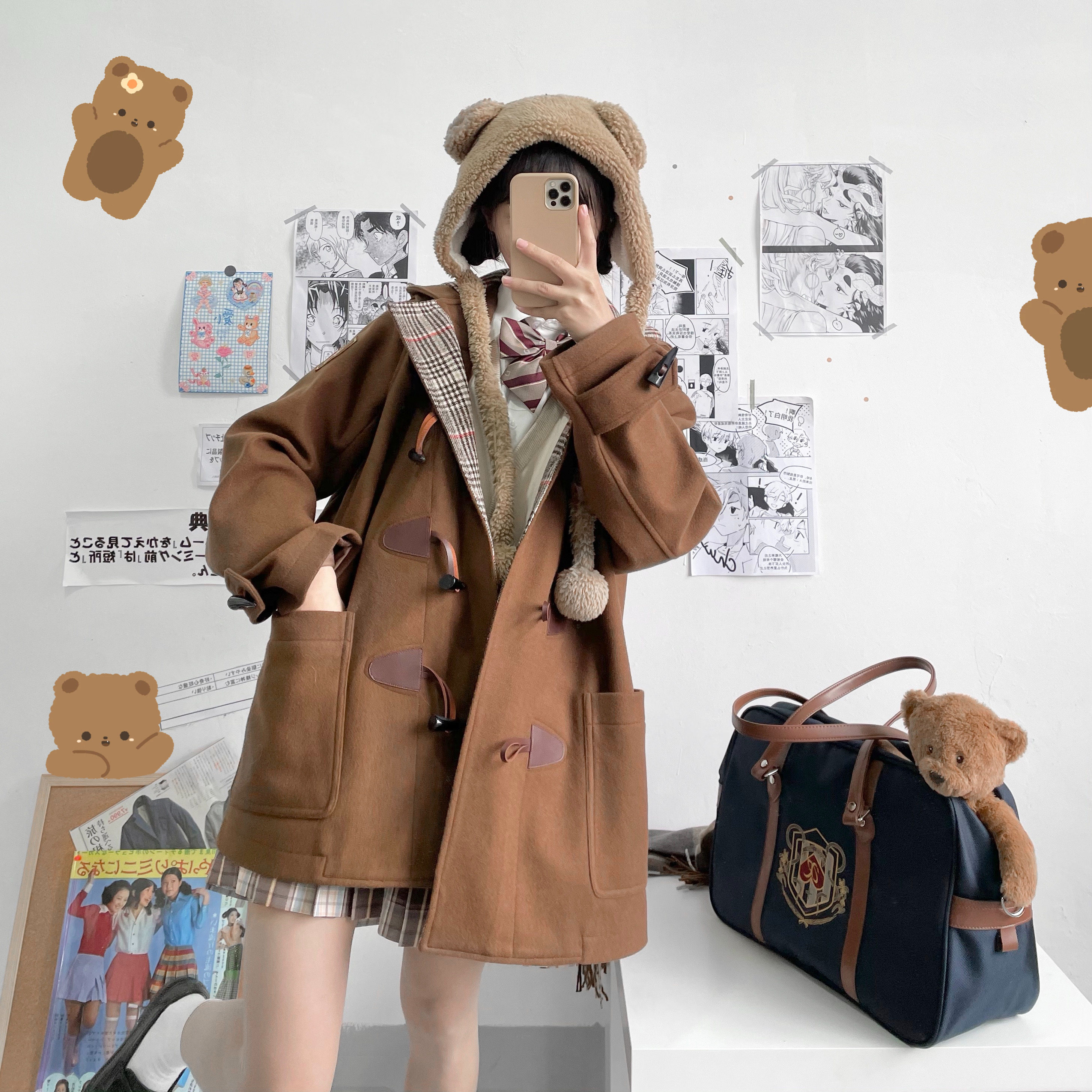 (Reservation) Satou middle and high school general woolen coat horn buckle original JK uniform